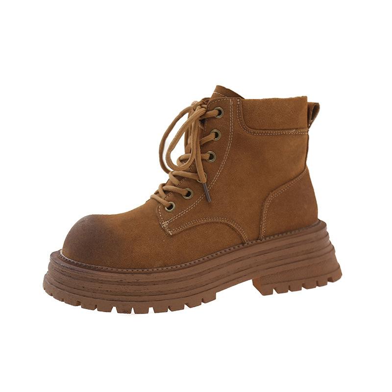 Ретро полированная матовая кожа письмо ботинки Мартина женские новые на толстой подошве шнуровка модные ботинки-локомотивы