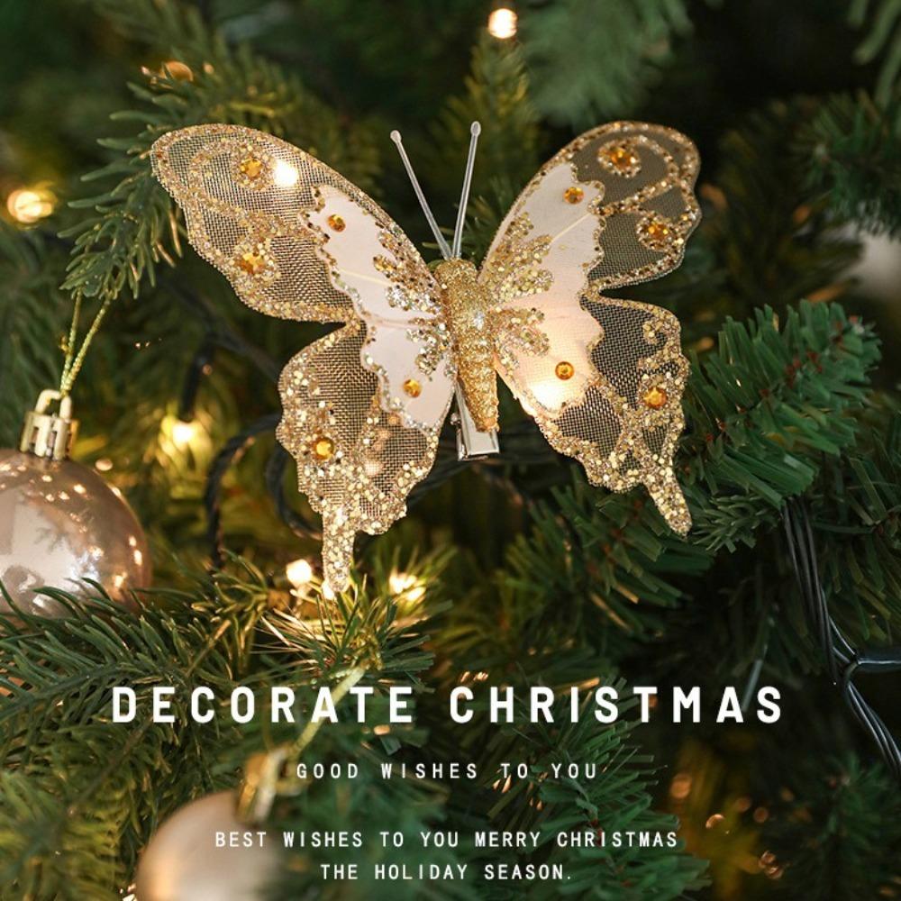 3Pcs New Year DIY Artificial Butterfly Decoration Plastic Christmas Tree Ornament