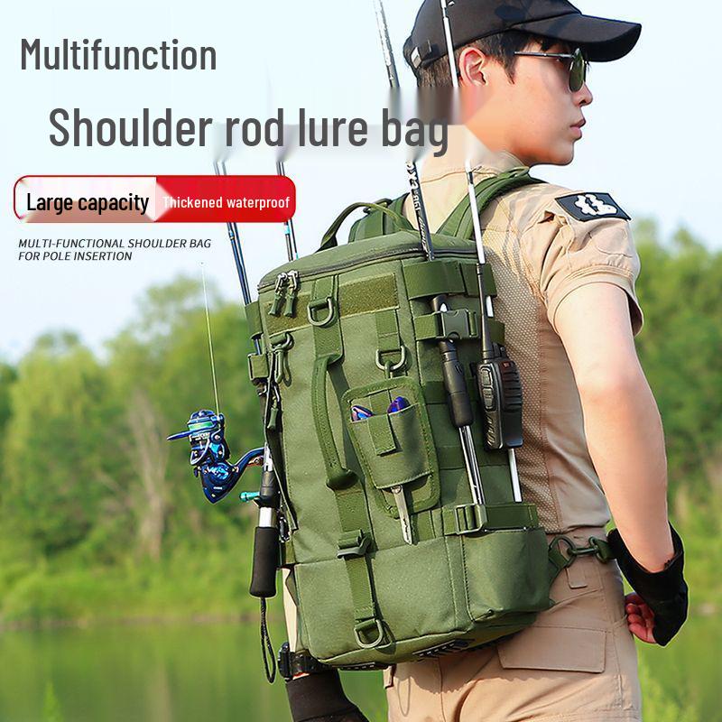 Multifunctional Large Capacity Outdoor Backpack for Hiking & Fishing with Sea Rod Holder