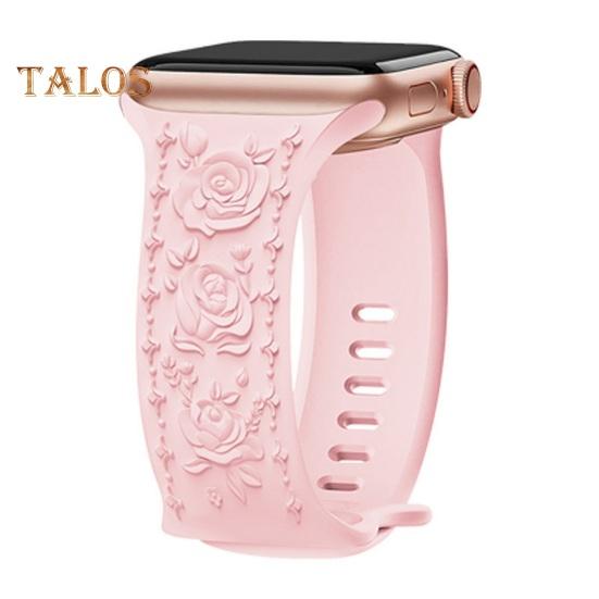 Ремешок для часов с гравировкой и цветочным рисунком Износостойкий дышащий, приятный к коже Не выцветающий силиконовый ремешок для часов с 3D-цветком и гравировкой для Apple Watch