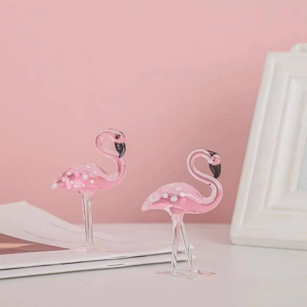 Cute Simulated Pink Flamingo Cartoon Animal Sculpture Elegant Glass Flamingo Figurines  Home