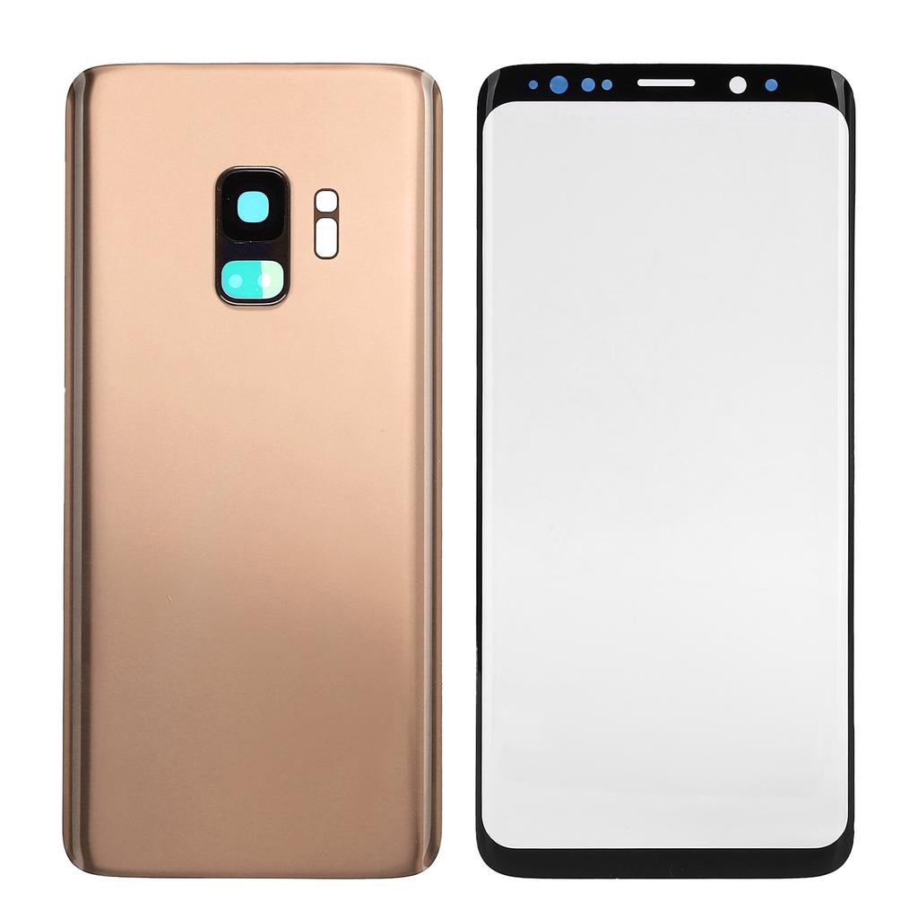 Phone Rear Back Glass Cover Front Screen Glass Lens Replacement Set for Samsung S9 G960Gold