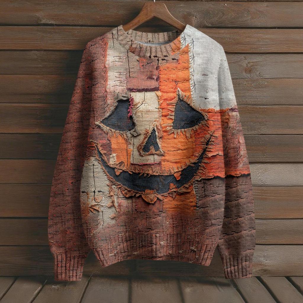 Пуловеры с длинным рукавом для женщин, с круглым вырезом, повседневные, милые, с принтом, вязаные, оверсайз