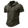 Men Green Short Sleeve Hooded Henley Neck Drawstring Casual Summer T Shirt