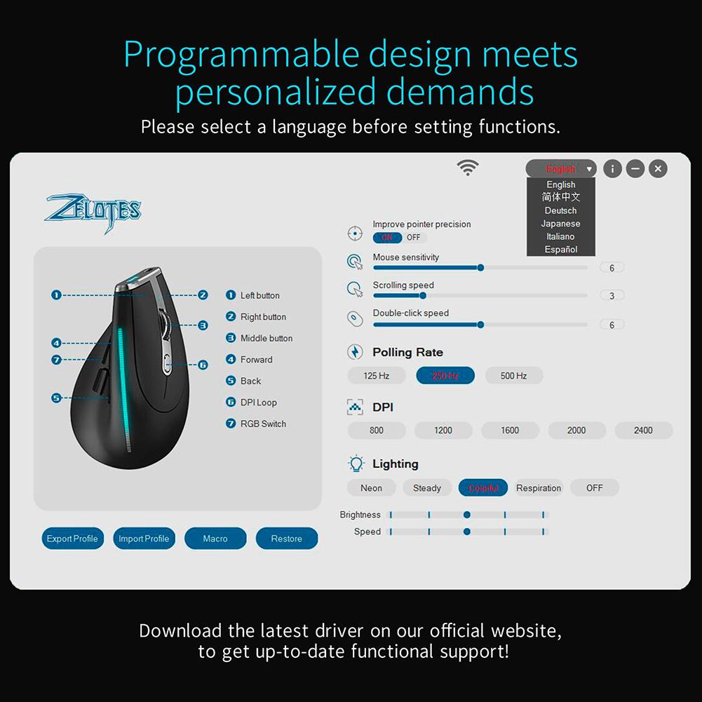 F-36 2.4G Bluetooth-compatible Mice Professional 8 Buttons Ergonomic Vertical Mouse for Computer Laptop