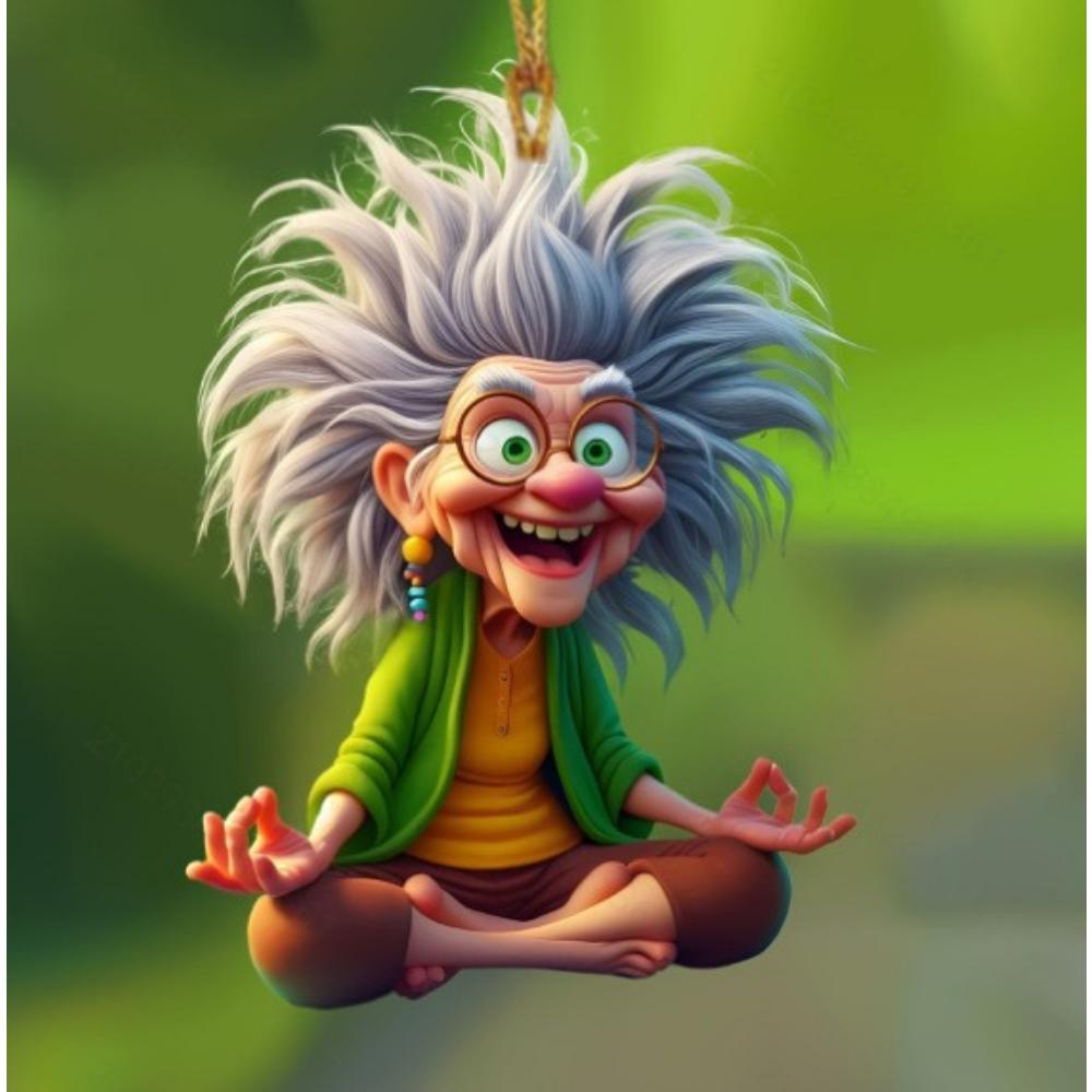 New 2D Flat Acrylic Flat Cartoon Grandma Pendant, Keychain Decoration Car Pendant