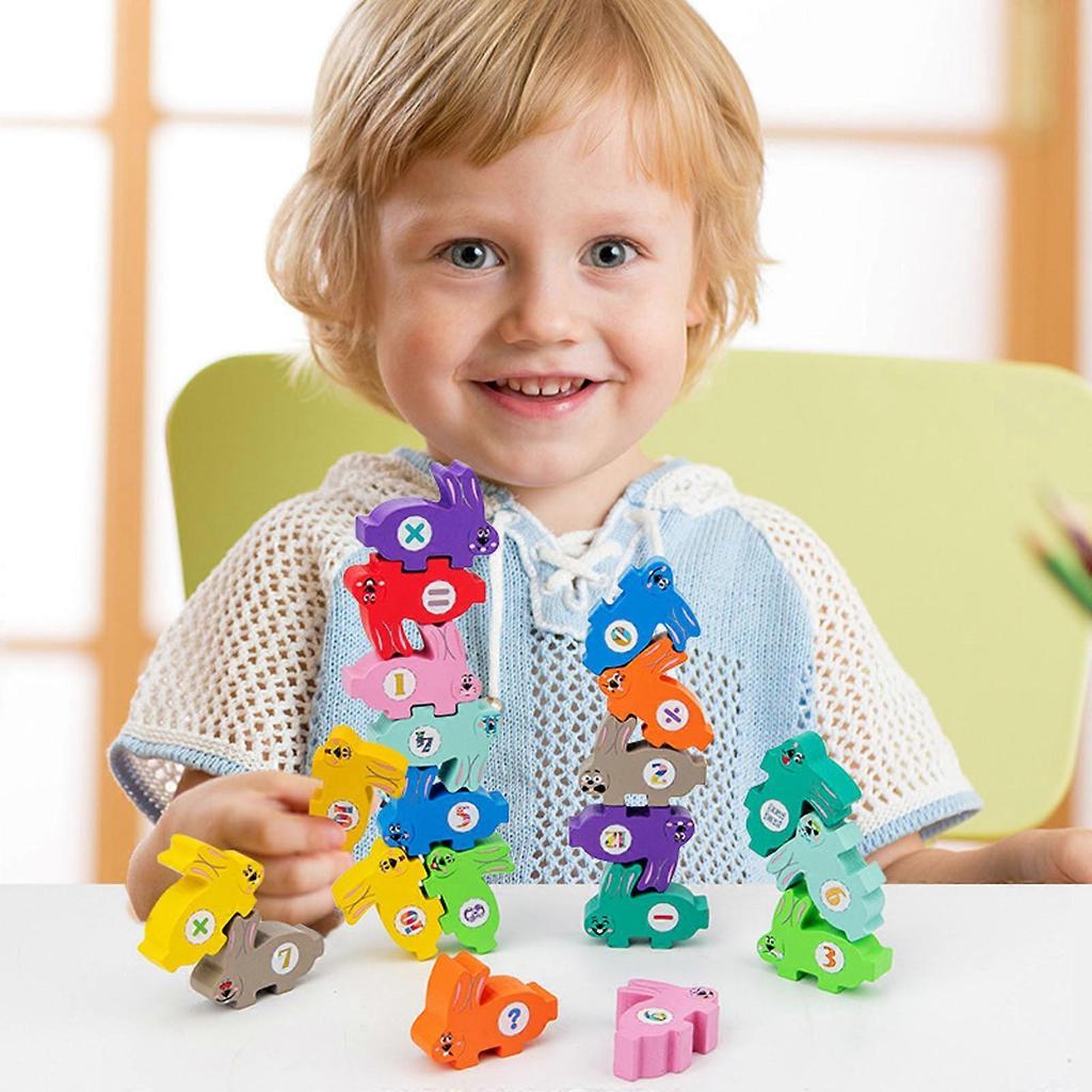 Kids Brain Game Wooden Stacking Blocks Toy Multifunctional Accessories Rabbit Animal Preschool Table Toy Best Gifts