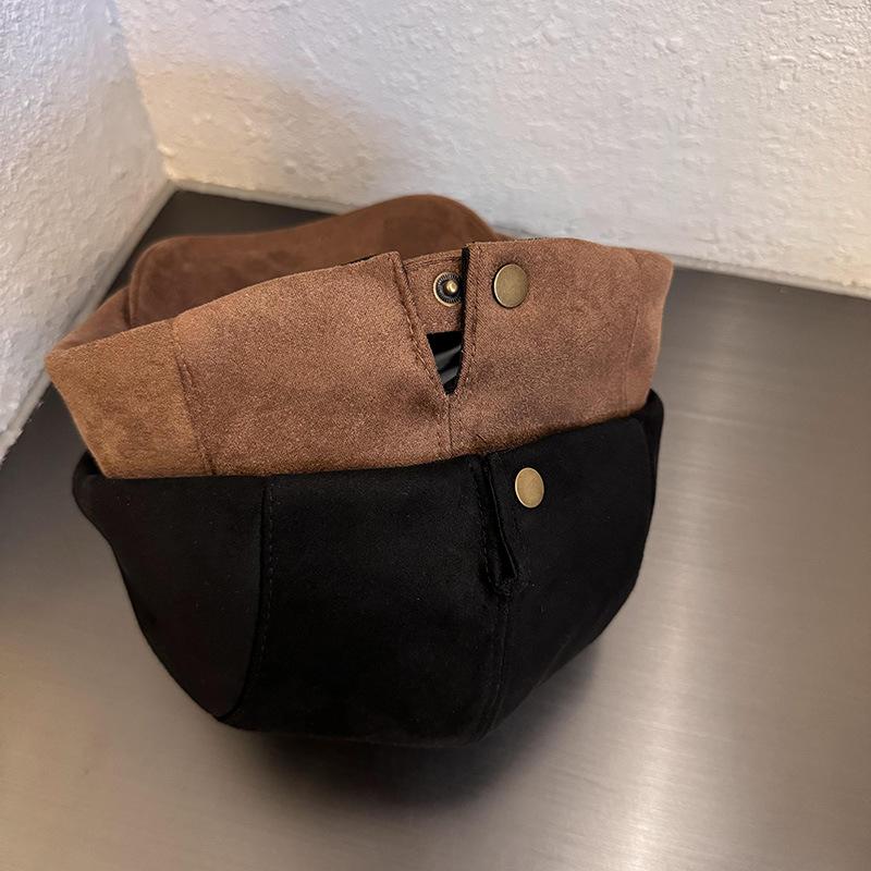 Solid color simple suede forward hat children autumn and winter casual versatile face small retro anti-duck hat