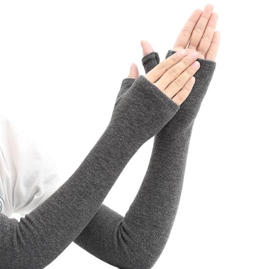1 Pair Fall Winter Gloves Fingerless Knitted High Elasticity Non-slip Arm Warmers Pure Color Arm Sleeves Keep Warm Windproof Cycling Arm Covers