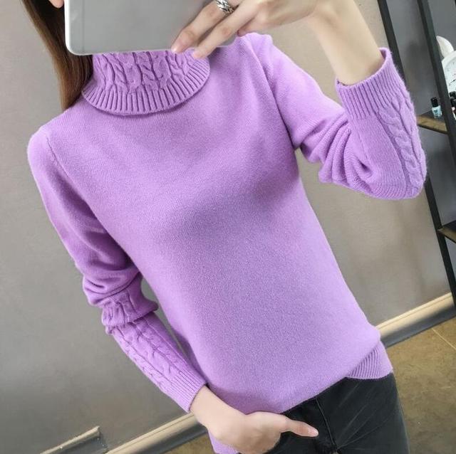 Knitted Sweater Women Autumn Winter Korean Turtleneck Long Sleeve Pullover Female Pink Knitwear