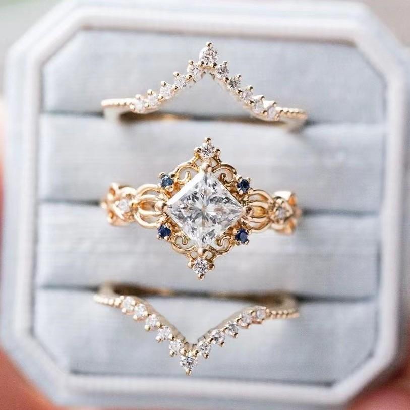 Кольцо с узором «Принцесса», трехсекционное кольцо с цирконами, инкрустированное ромбовидными бриллиантами, изысканное кольцо на указательный палец для женщин