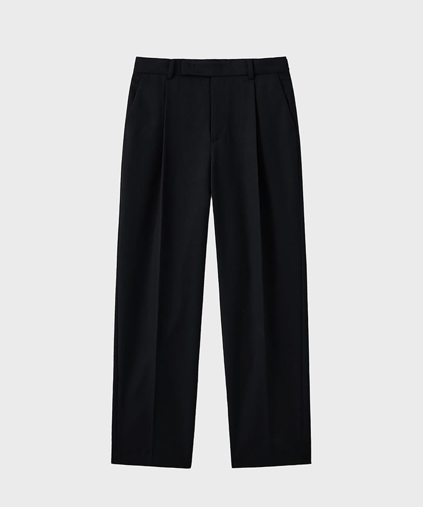 NOIRER Wool One-Tuck Relaxed Slacks (Black)
