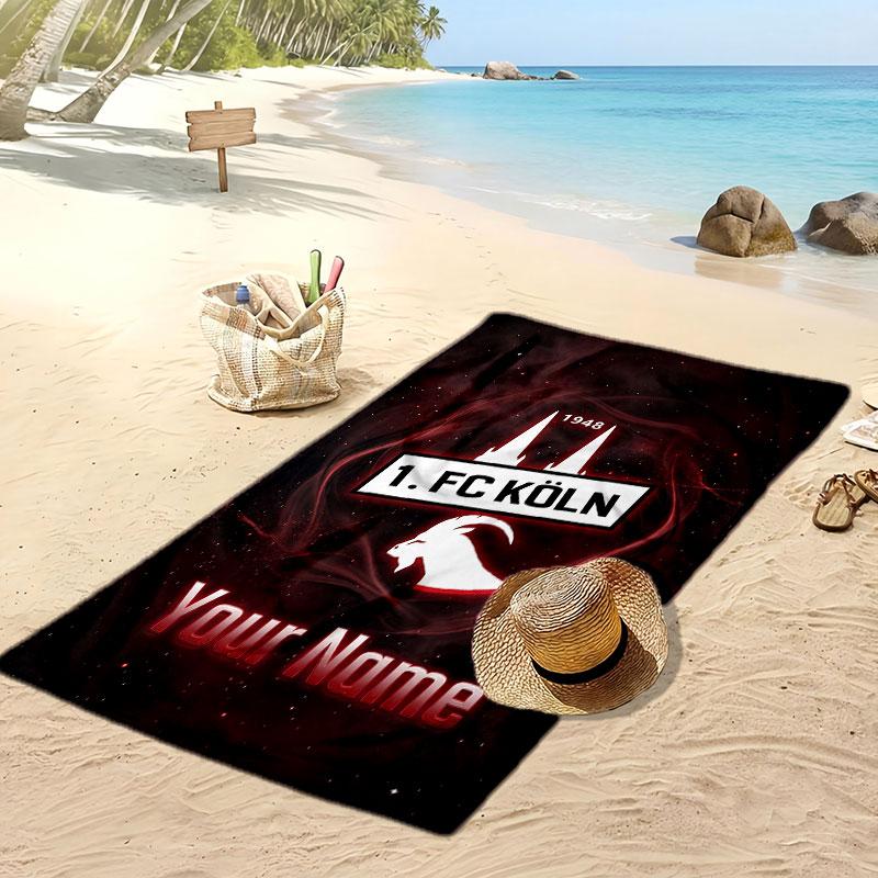 FC Köln Personalized Printed Beach Towel Soccer Logo Support Custom Name Text Absorbent Towel For Sport Travel Special Gift