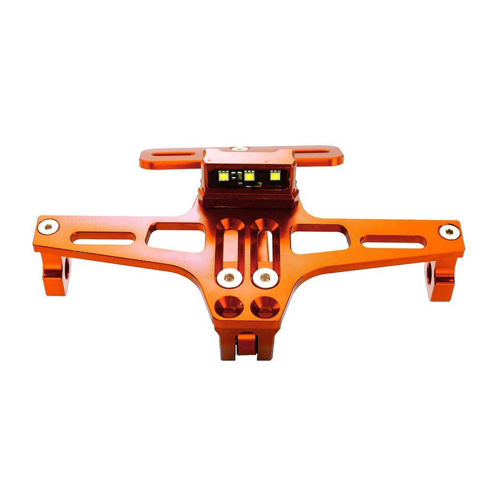 Karun Universal Motorcycle LED Light Rear License Plate Holder Adjustable Fender Eliminator Bracket for Yamaha for Kawasaki Ducati (Orange)