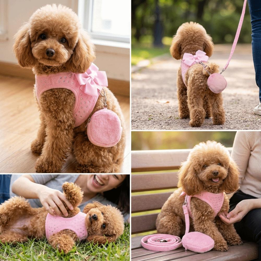 Solid Pink Dog Harness Soft Texture Cat Leash Set Easy To Fasten Pet Harness Leash Cat Walking