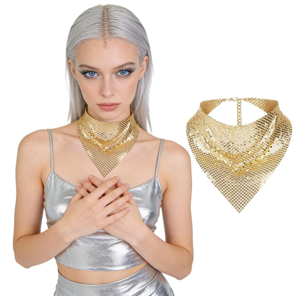 Sparkle Metallic Triangle Scarf, Adjustable Sequin Neck Bandana for Party
