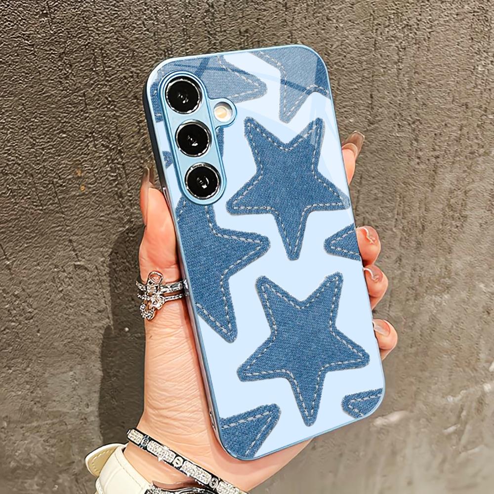 Привлекательный синий чехол со звездами для Samsung Galaxy S26 S25 S24 S23 S22 FE Ultra Plus Встроенное стекло ощущение голого телефона Мужчины женщины
