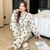 Женский пижамный комплект из 2 предметов весна-осень женская модная летняя тонкая домашняя одежда с длинным рукавом в горошек из ледяного шелка
