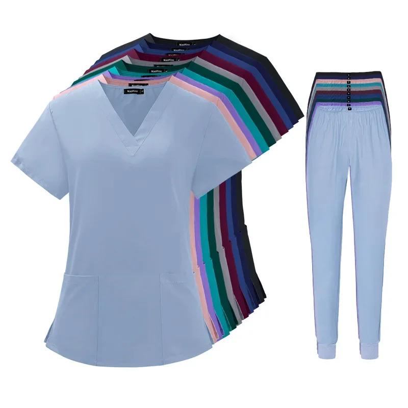Soild Pet Hospital Dental Clinic Operating Room Stylish Medical Work Uniform Set Doctors Nurses Beauty Salon