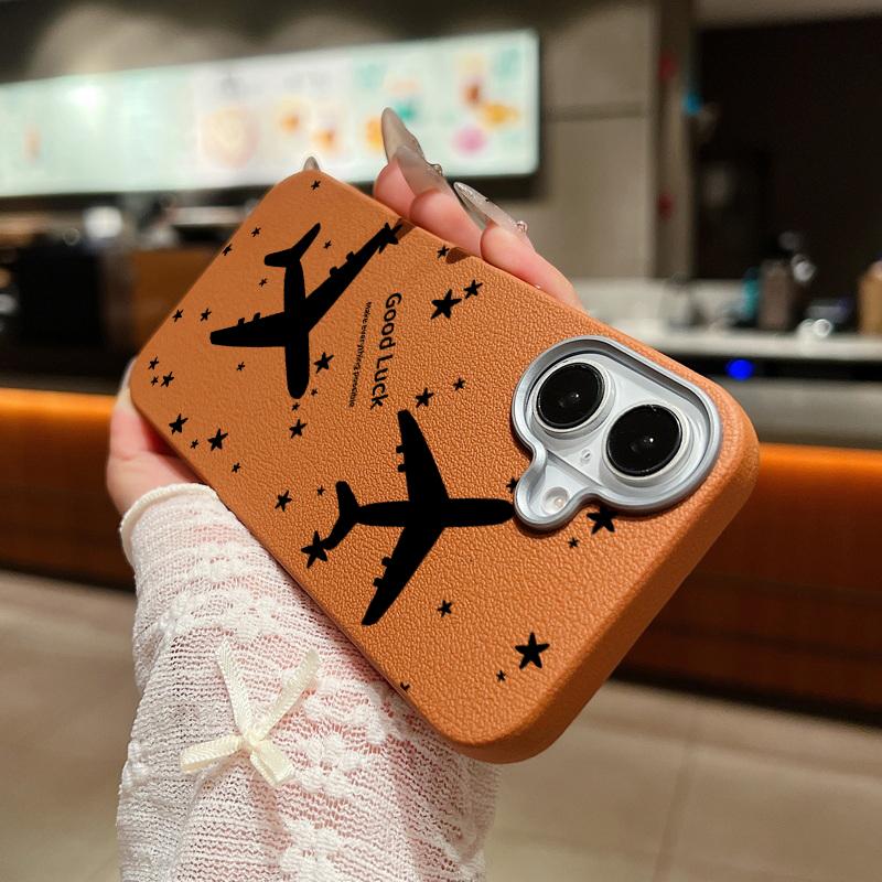 Для iPhone 16 15 Pro Max 14 Pro 13 12 11 чехол с принтом самолета тонкий TPU кожа текстура мягкий матовый противоударный чехол для телефона