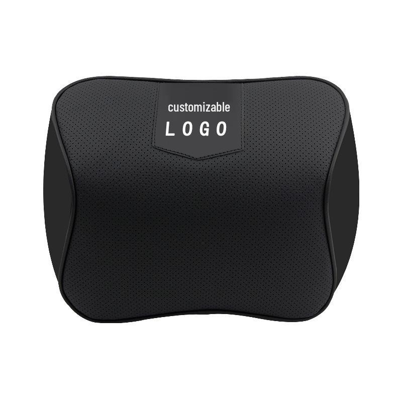 Lincoln Car Leather Neck Pillow & Lumbar Support - Customizable Logo, Memory Foam.