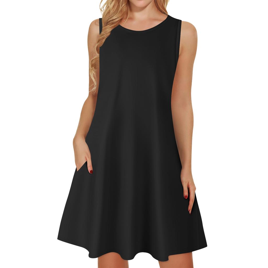Womens Summer Dresses Loose U Neck Sleeveless Sundresses Dress With Pockets