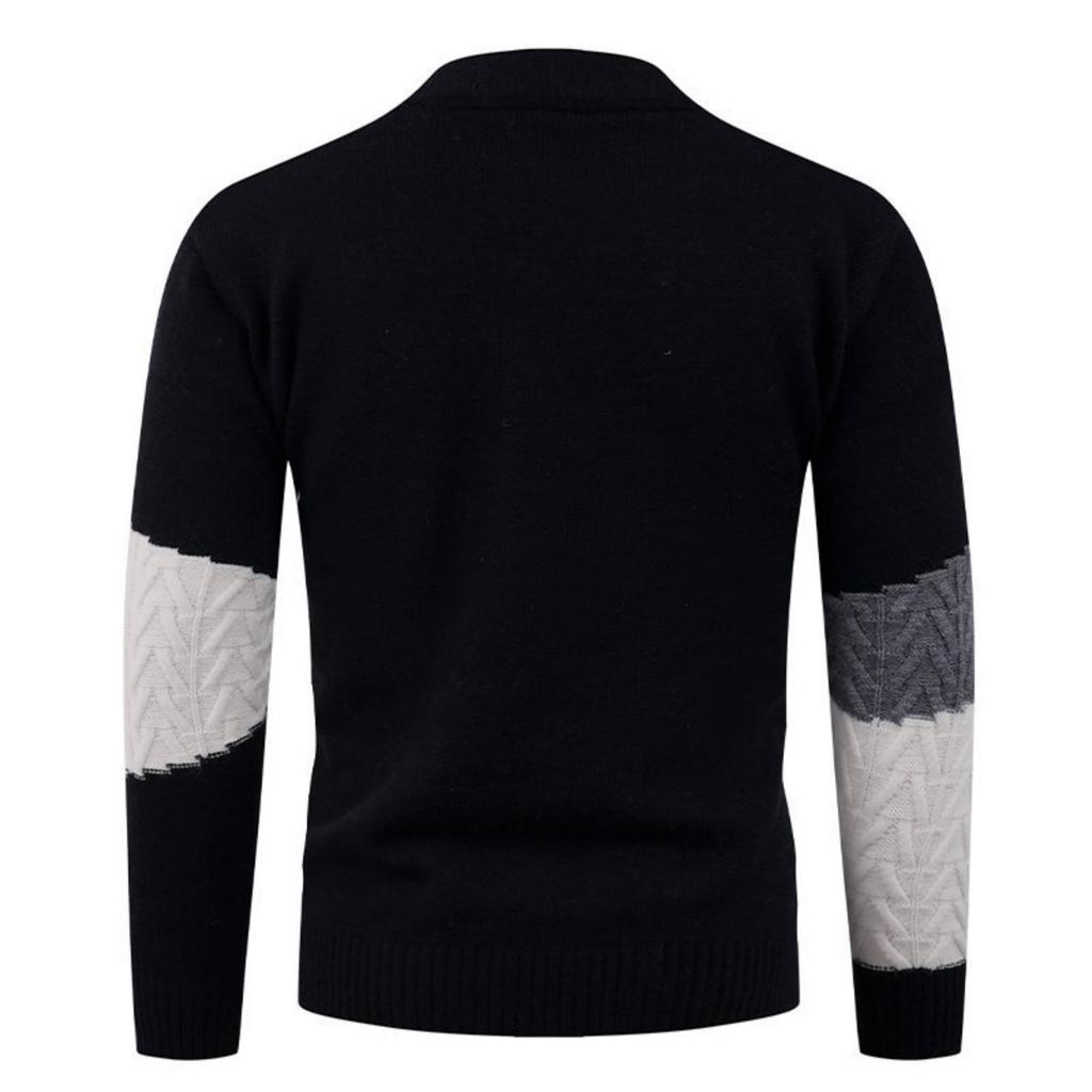 Men's Casual Color-blocked Sweater, Warm And Fashionable Pullover, Paired With A Round-neck Knitted Sweater Inside