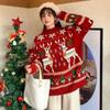 Christmas Pullover Sweater Women Winter 2022 Half High Collar Long Sleeve Casual O Neck Loose Pullover Sweater Female Tops