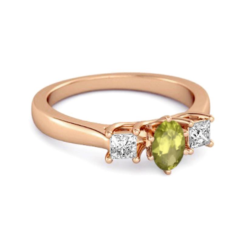 Peridot Elegant Three Stone Ring - Sterling Silver Rose Gold Vermeil
