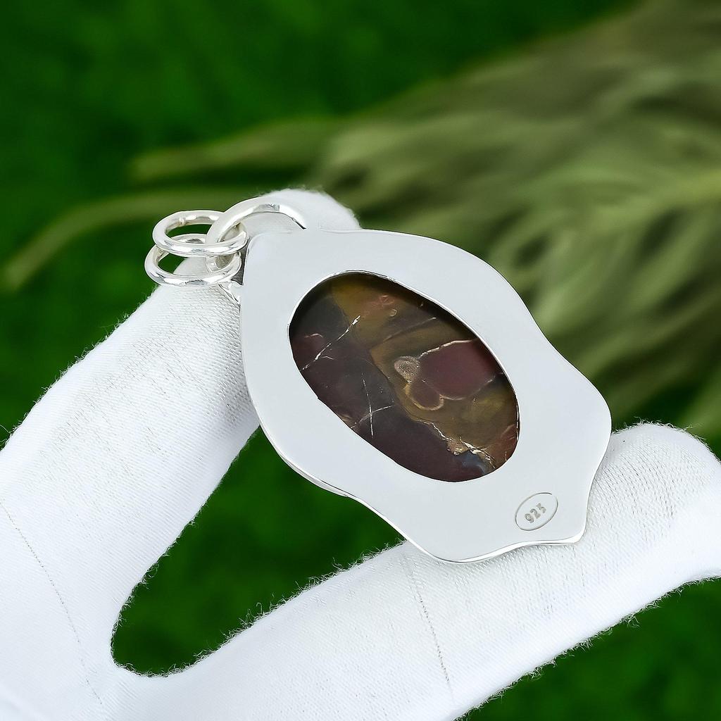 Memorial Day Deal 925 Silver Natural Coffee Bean Jasper Anniversary Wife Pendant