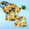 Комплект гавайской одежды для малышей, рубашка с изображением пальмовых листьев на закате, шорты, детский костюм в стиле кокоса, дышащая повседневная летняя одежда для повседневной носки