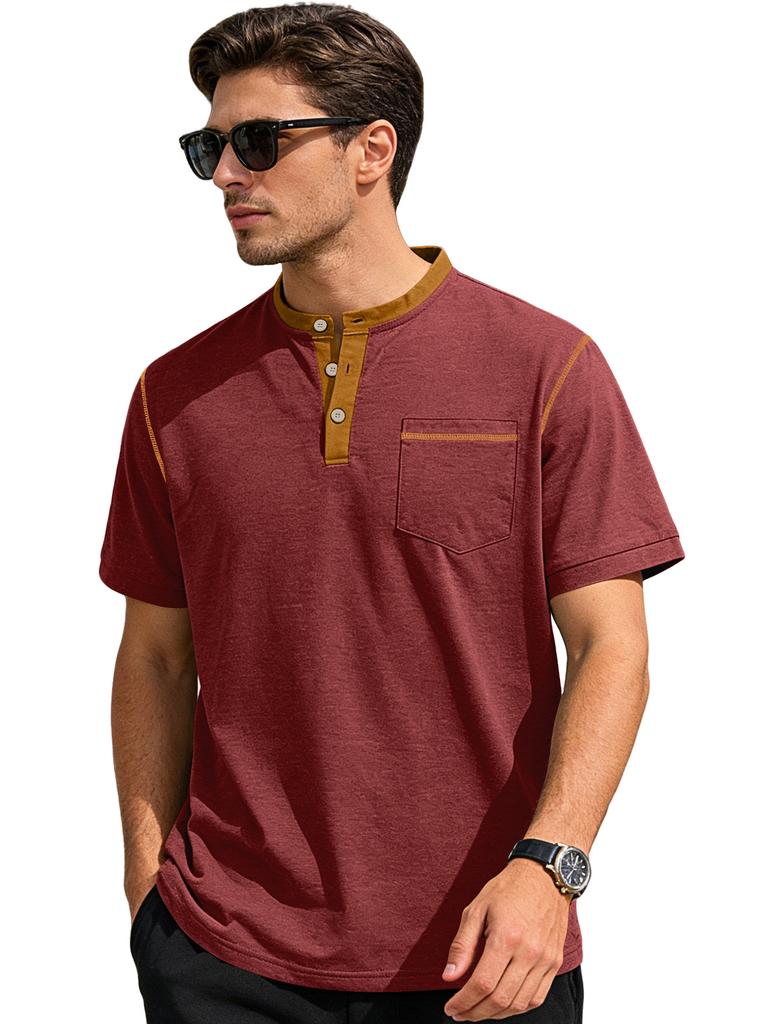 Mens Stand Collar Button Short Sleeve Business Casual Solid Polo Shirt