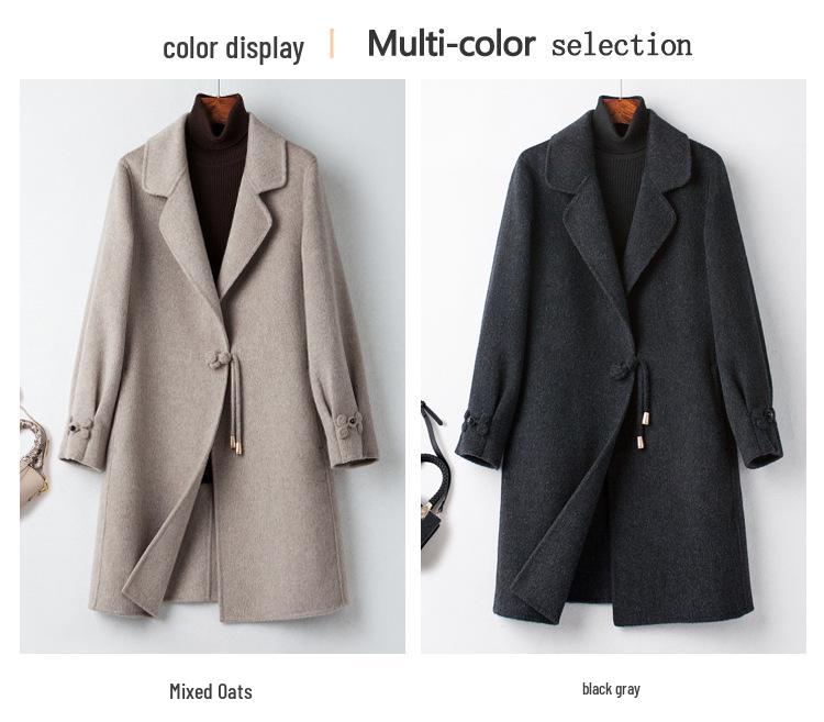 Элегантное кашемировое пальто средней длины двустороннее для зрелых женщин - Стильная шерстяная одежда для осени/зимы