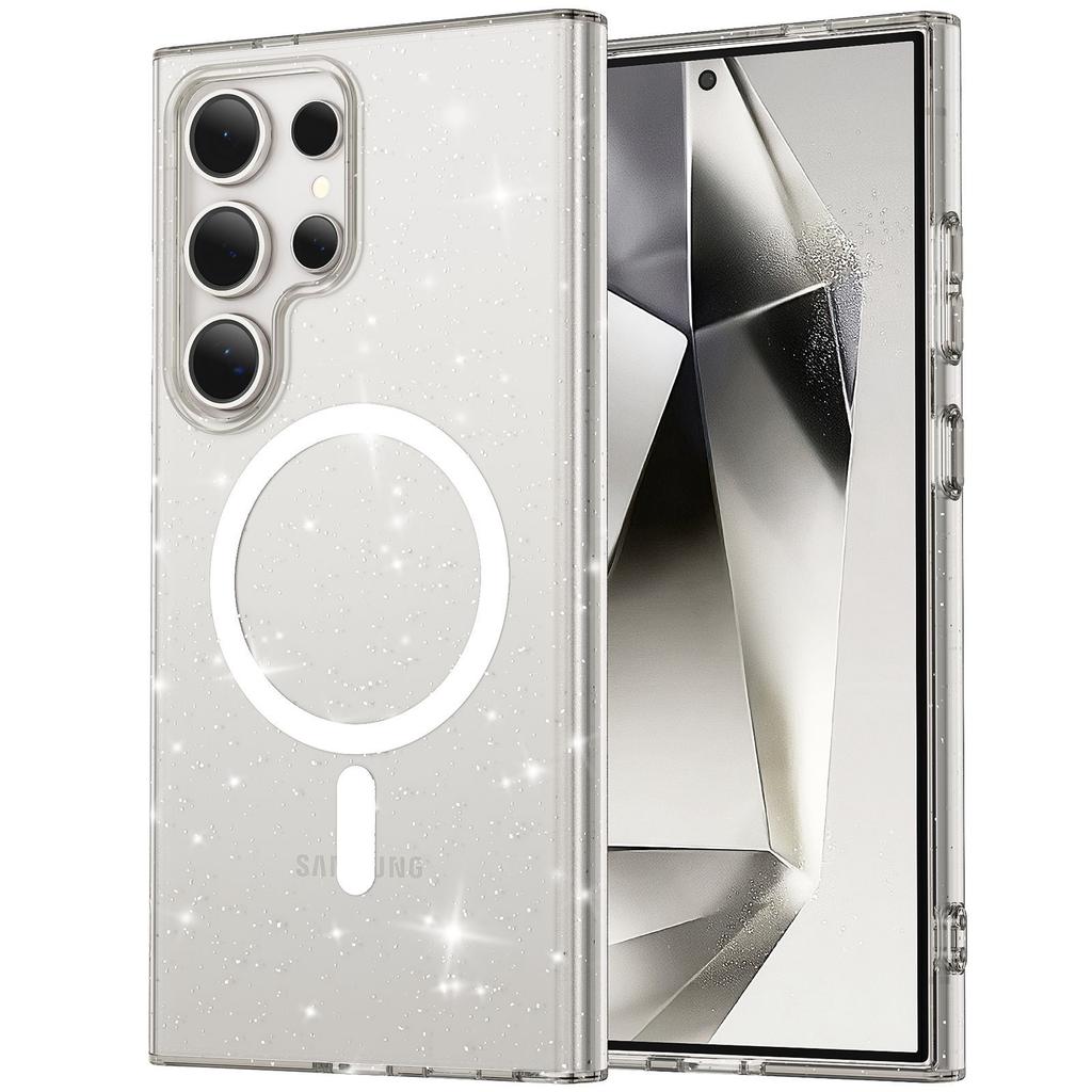 Подходит для Samsung S25ultra Антибактериальный чехол для мобильного телефона S24uN52 Магнитный S23FE Звездное небо Блестящий прозрачный защитный чехол