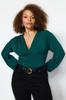Women's Plus Size Bodysuit Emerald Green V-Neck Sandy Knitted Blouse