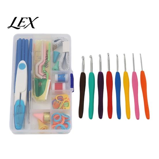 Crochet Set for Adults Metal Hooks Set, Includes Yarn Needles Stitch Markers Tape Measure, with Essentials Projects Storage Case, Soft Rubber