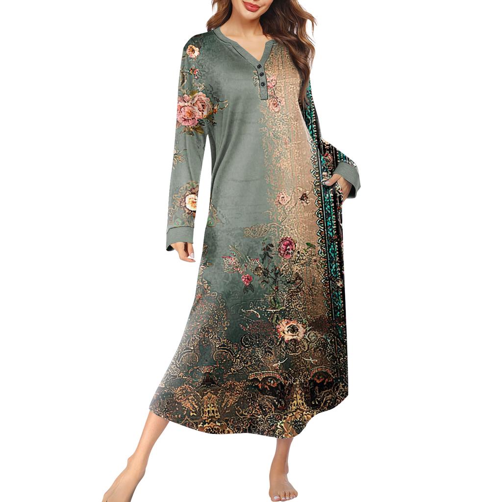 Женская ночная сорочка длинная домашняя одежда с V-образным вырезом и карманами