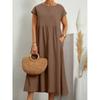 Minimalist Cotton Linen Dress With Pockets For Spring Casual Wear
