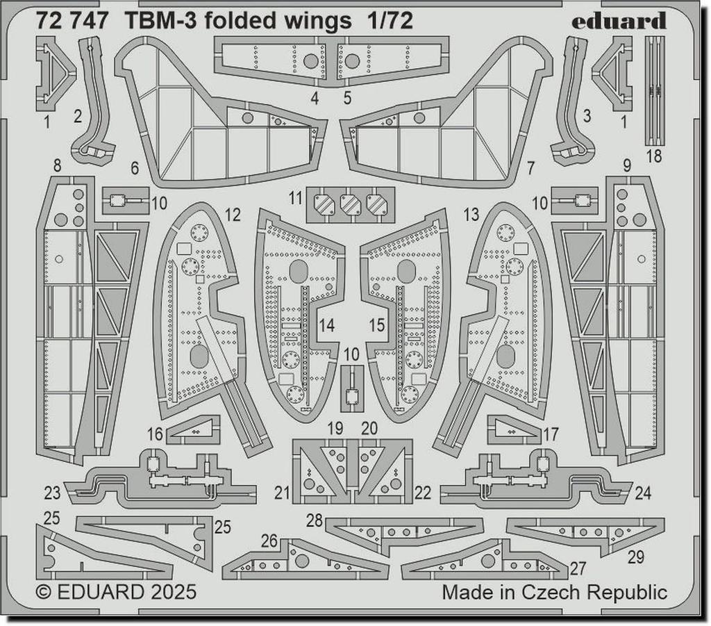 Eduard 1/72 TBM-3 Folding Wing Etching Parts (for Hobby Boss) Plastic Model Kit Parts EDU72747 (Airplane)