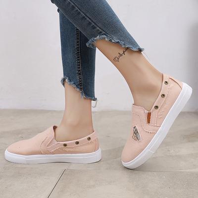 Dwayne Большие размеры Женские одинарные туфли из денима на молнии на плоской подошве Женские ленивые повседневные туфли Лоферы женские вулканизированные 2019 Новинка