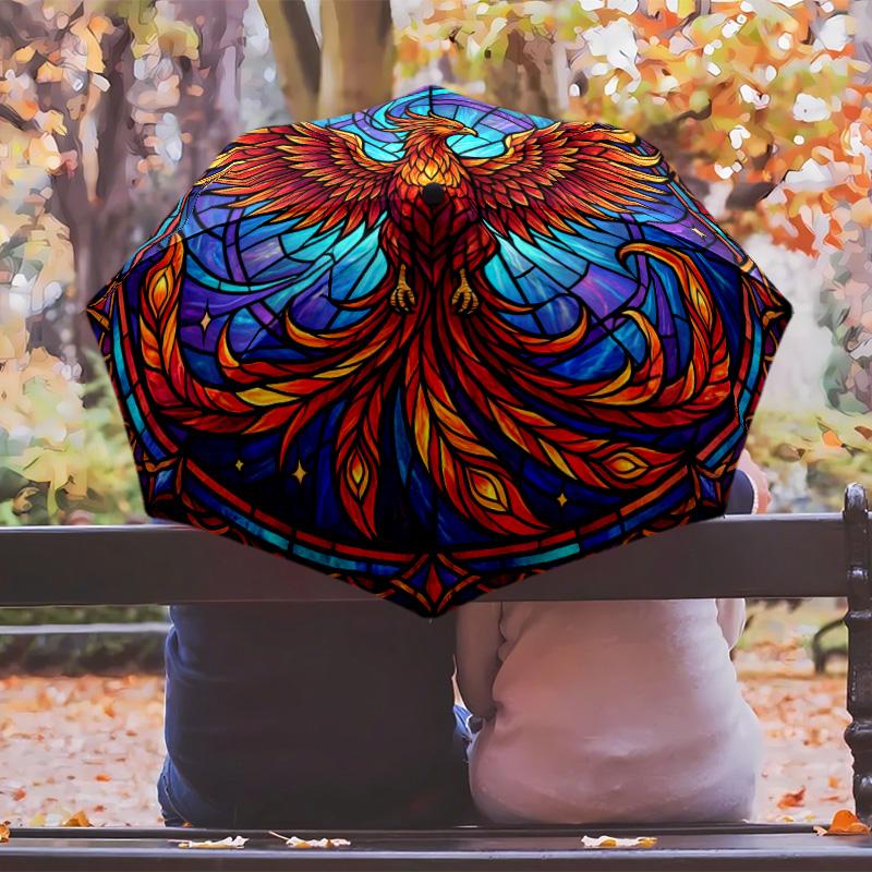 Phoenix Stained Glass (6) Printed umbrella windproof folding umbrella portable sun and rain umbrella suitable for gifting