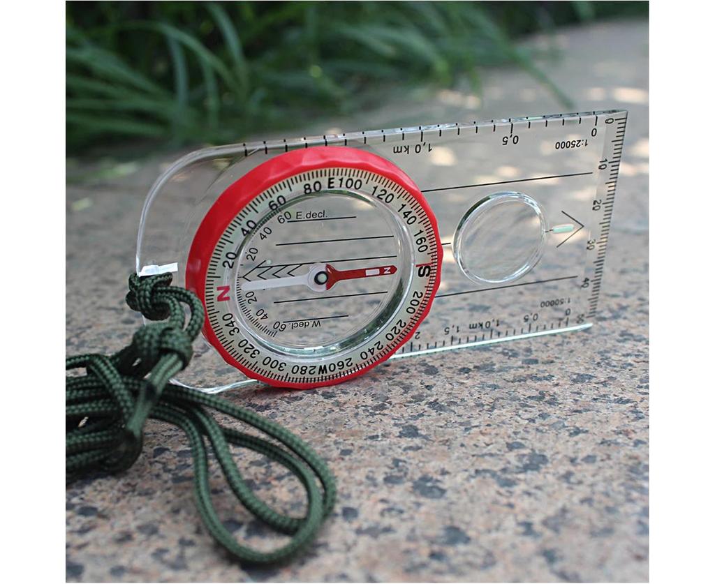 Outdoor Compass Waterproof Portable Compact Multifunctional with Lanyard Strong Magnet Magnifying Glass High Accuracy Luminous Compass for Outdoor -