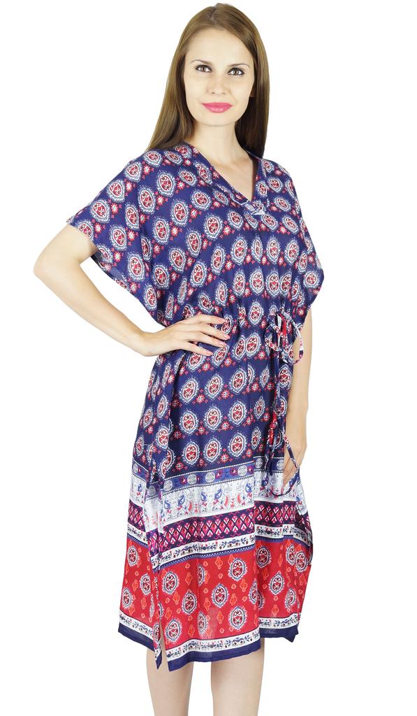 Bimba Женский короткий кафтан из искусственного шелка, пляжное платье-кафтан в стиле бохо с принтом