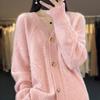 Women's 100% Cashmere V-Neck Long Sleeve Korean Style Loose Cardigan Sweater