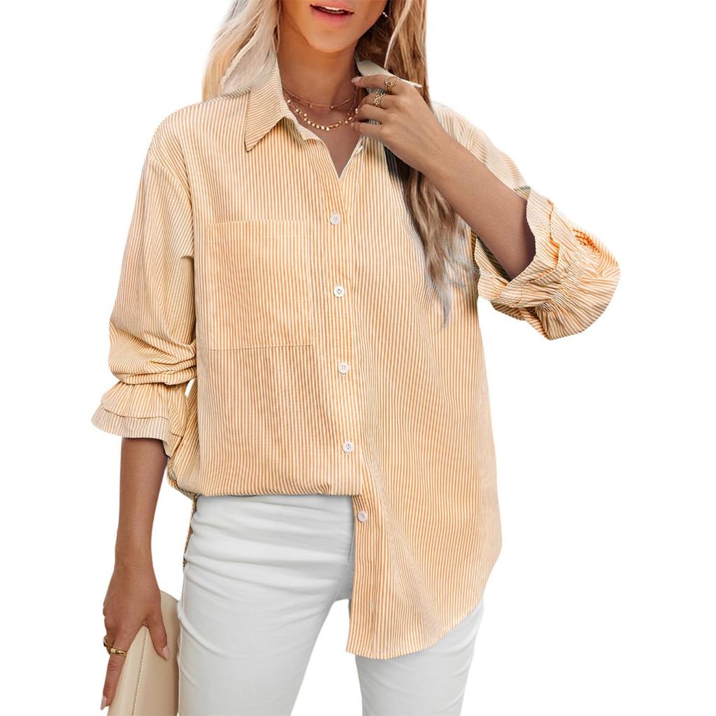 Модная женская полосатая повседневная рубашка топы с длинным рукавом