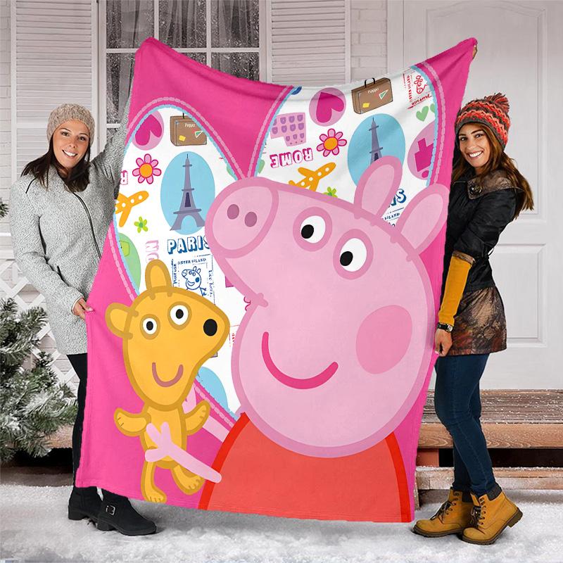 1pc Peppa Pig2 Theme Blanket - Digital Print, Polyester, Cozy for All Seasons, Perfect for Outdoor, Camping, and Travel
