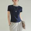 Chic French Style Slim Fit Short-Sleeve T-Shirt for Women - High Elastic, Cool Touch, Round Neck, Spring/Summer 2025