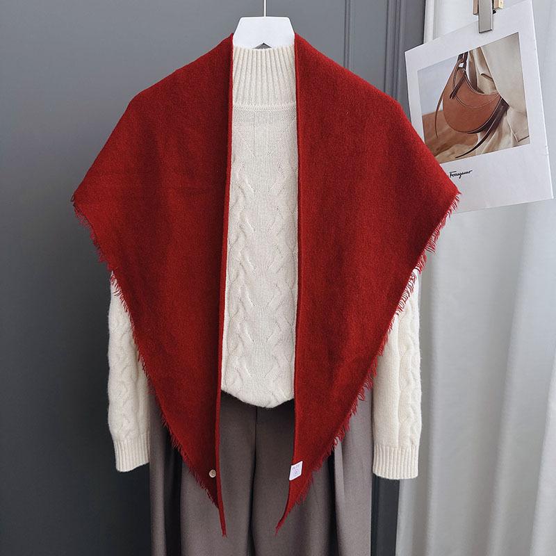 AIM Physical Wool Triangle Scarf, Women's Fringed Casual Loose Literary Scarf Shawl, Soft and Skin-friendly Scarf