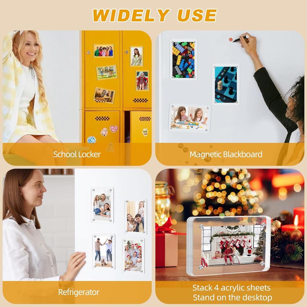 Magnetic Picture Frame for Fujifilm Instax Mini Camera, Acrylic Polaroid Magnet Picture Frame for Refrigerator and Wall, 2.36x3.54 Inch Double Sided