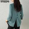 Blue-green Casual Suit Jacket Women's Spring and Autumn Thin Chiffon Suit Top